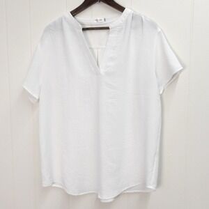 Sherosa Ivory V‎ Neck Short Sleeve Blouse Top Casual Summer XL / #7273